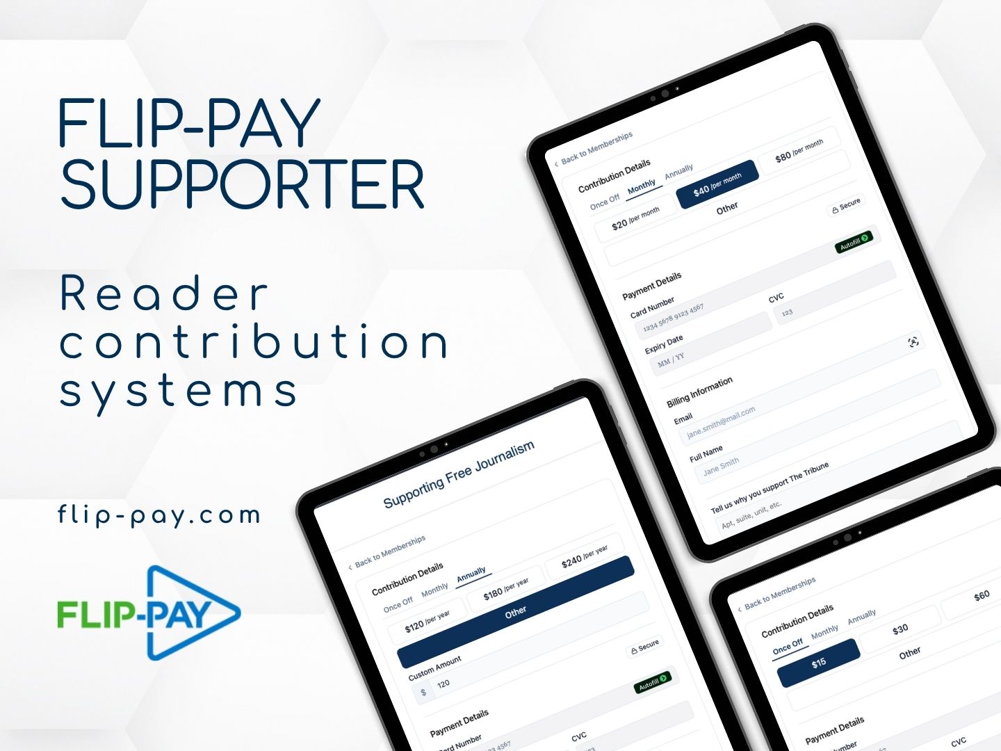 Flip-Pay Supporter voluntary contributions and membership platform for publishers